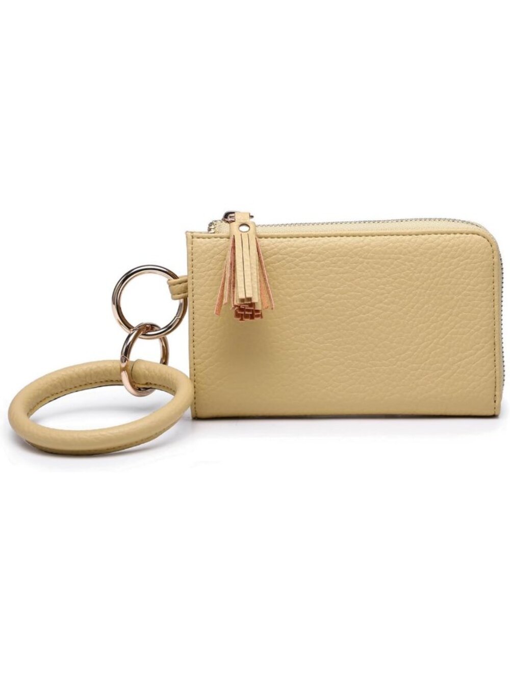 Vegan Leather Bangle Wristlet Wallet Clutch Purse with Tassel Zip Closure